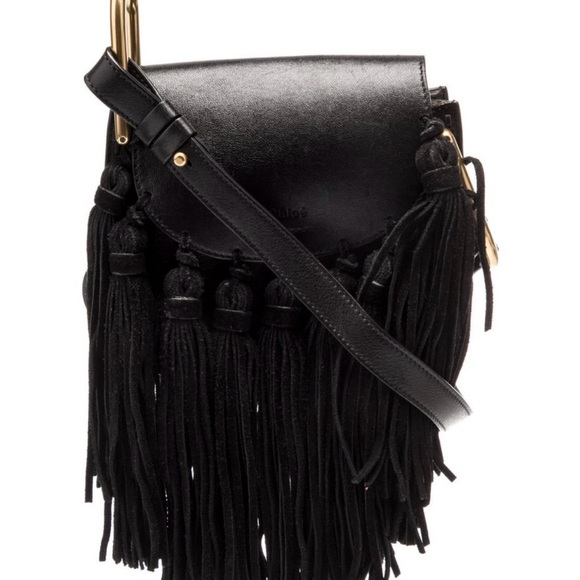 Chloe Black Leather Fringe Crossbody Bag